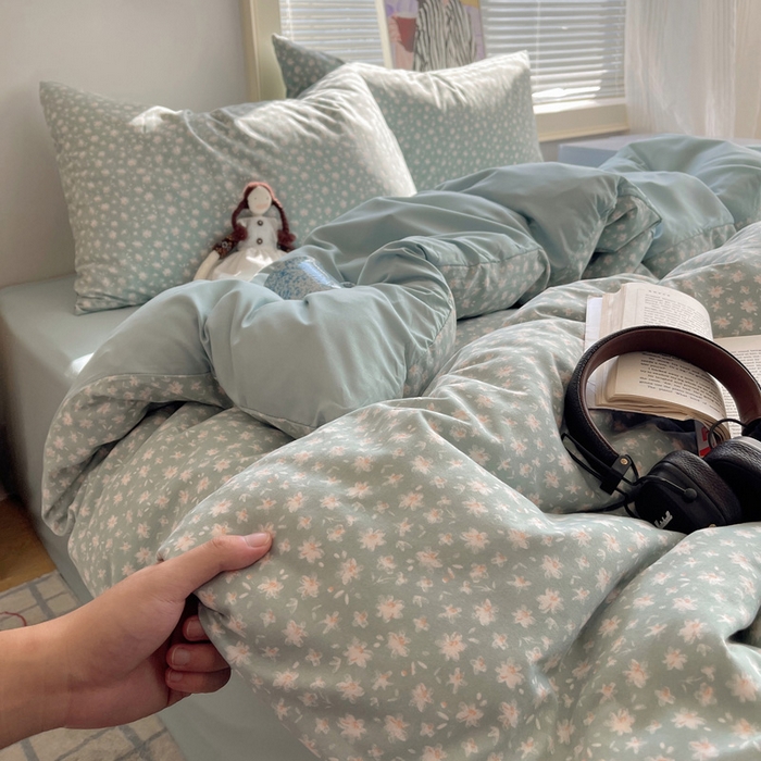 91家纺网 家纺一手货源 找家纺 星禾优选 2025新款A类仿棉四件套古法水洗棉小清新印花四件套单被套系列(提供买家秀) 茶色山野