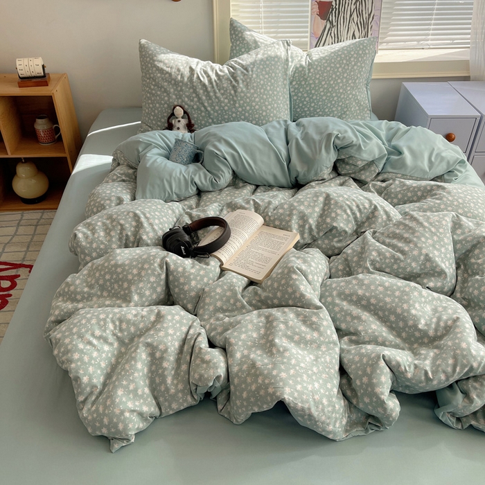 91家纺网 家纺一手货源 找家纺 星禾优选 2025新款A类仿棉四件套古法水洗棉小清新印花四件套单被套系列(提供买家秀) 茶色山野