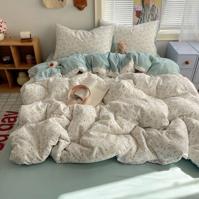 星禾优选 2025新款A类仿棉四件套古法水洗棉小清新印花四件套单被套系列(提供买家秀) 粉意盎然