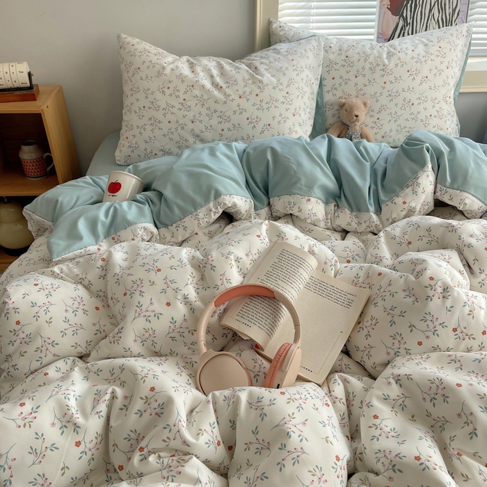 91家纺网 家纺一手货源 找家纺 星禾优选 2025新款A类仿棉四件套古法水洗棉小清新印花四件套单被套系列(提供买家秀) 粉意盎然