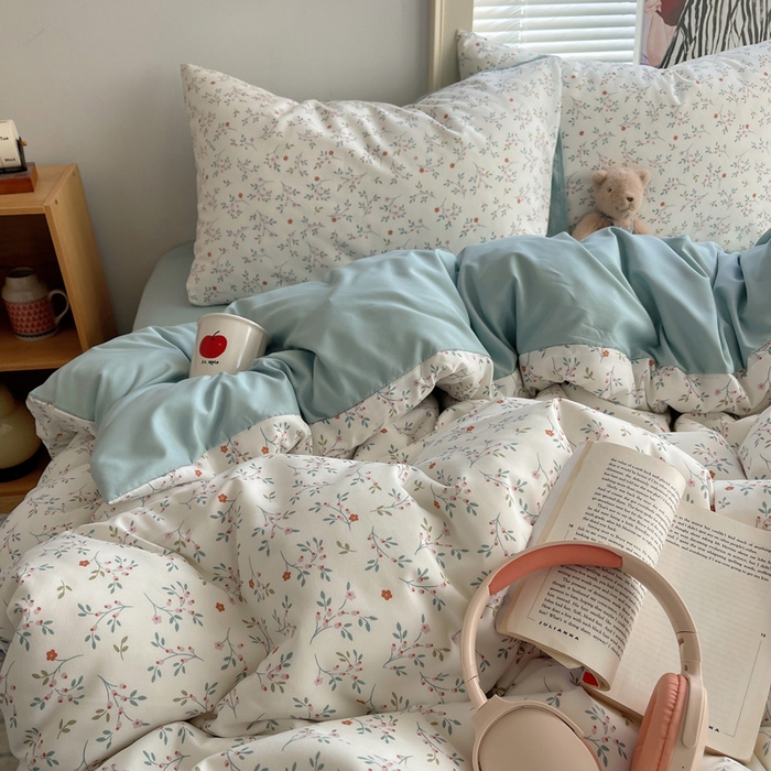 91家纺网 家纺一手货源 找家纺 星禾优选 2025新款A类仿棉四件套古法水洗棉小清新印花四件套单被套系列(提供买家秀) 粉意盎然