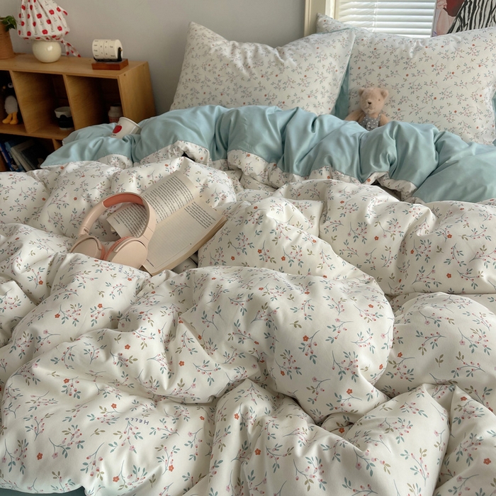 91家纺网 家纺一手货源 找家纺 星禾优选 2025新款A类仿棉四件套古法水洗棉小清新印花四件套单被套系列(提供买家秀) 粉意盎然