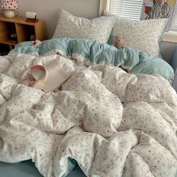 91家纺网 家纺一手货源 找家纺 星禾优选 2025新款A类仿棉四件套古法水洗棉小清新印花四件套单被套系列(提供买家秀) 粉意盎然