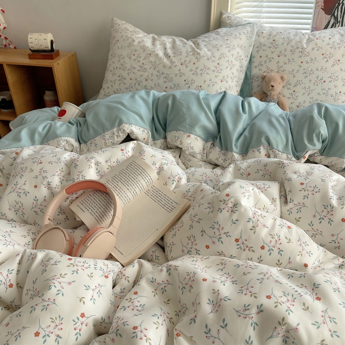 91家纺网 家纺一手货源 找家纺 星禾优选 2025新款A类仿棉四件套古法水洗棉小清新印花四件套单被套系列(提供买家秀) 粉意盎然