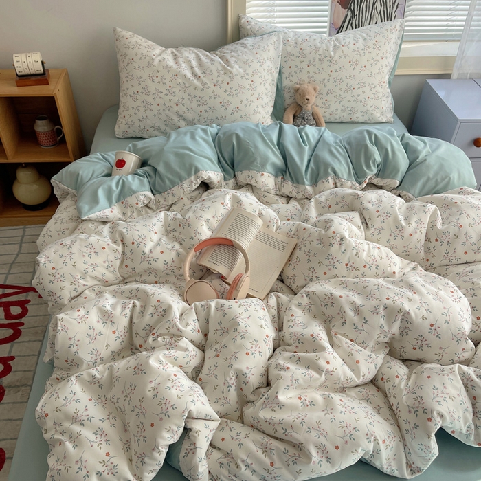 91家纺网 家纺一手货源 找家纺 星禾优选 2025新款A类仿棉四件套古法水洗棉小清新印花四件套单被套系列(提供买家秀) 粉意盎然