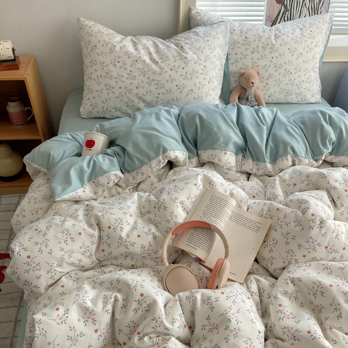91家纺网 家纺一手货源 找家纺 星禾优选 2025新款A类仿棉四件套古法水洗棉小清新印花四件套单被套系列(提供买家秀) 粉意盎然