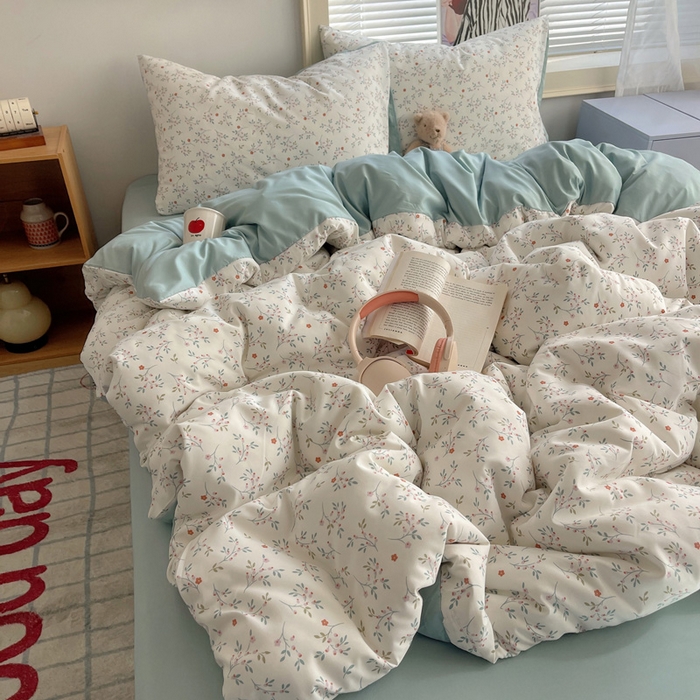 91家纺网 家纺一手货源 找家纺 星禾优选 2025新款A类仿棉四件套古法水洗棉小清新印花四件套单被套系列(提供买家秀) 粉意盎然