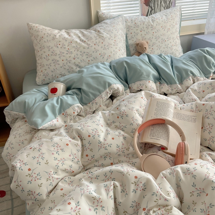 91家纺网 家纺一手货源 找家纺 星禾优选 2025新款A类仿棉四件套古法水洗棉小清新印花四件套单被套系列(提供买家秀) 粉意盎然