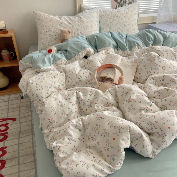 91家纺网 家纺一手货源 找家纺 星禾优选 2025新款A类仿棉四件套古法水洗棉小清新印花四件套单被套系列(提供买家秀) 粉意盎然