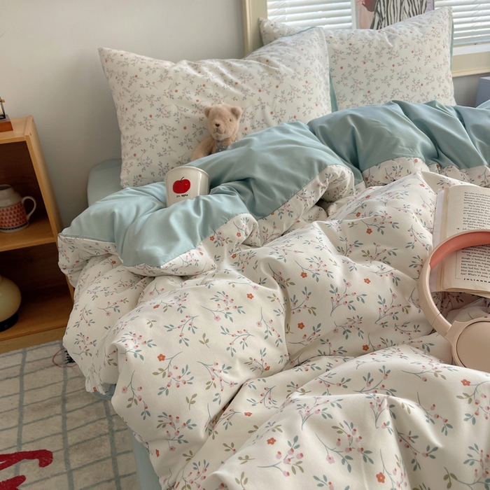 91家纺网 家纺一手货源 找家纺 星禾优选 2025新款A类仿棉四件套古法水洗棉小清新印花四件套单被套系列(提供买家秀) 粉意盎然