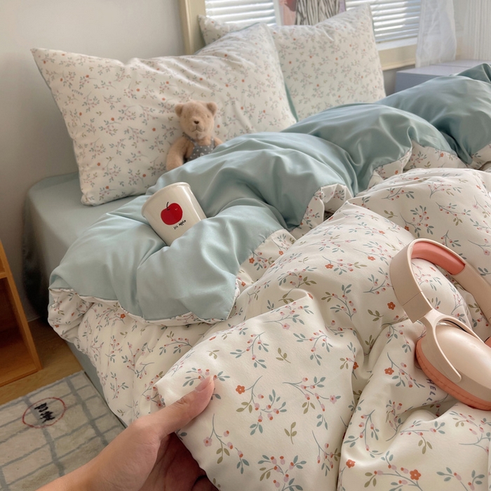 91家纺网 家纺一手货源 找家纺 星禾优选 2025新款A类仿棉四件套古法水洗棉小清新印花四件套单被套系列(提供买家秀) 粉意盎然