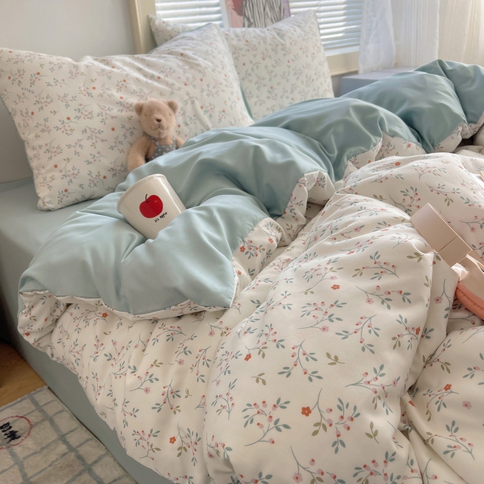 91家纺网 家纺一手货源 找家纺 星禾优选 2025新款A类仿棉四件套古法水洗棉小清新印花四件套单被套系列(提供买家秀) 粉意盎然