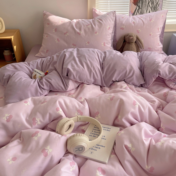 91家纺网 家纺一手货源 找家纺 星禾优选 2025新款A类仿棉四件套古法水洗棉小清新印花四件套单被套系列(提供买家秀) 粉欲樱桃