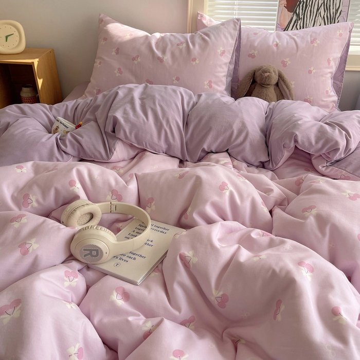 91家纺网 家纺一手货源 找家纺 星禾优选 2025新款A类仿棉四件套古法水洗棉小清新印花四件套单被套系列(提供买家秀) 粉欲樱桃