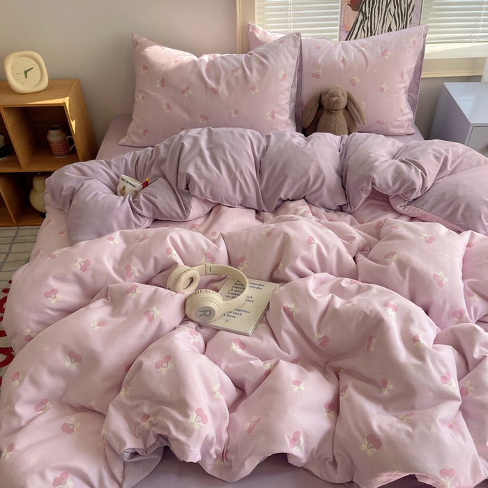 91家纺网 家纺一手货源 找家纺 星禾优选 2025新款A类仿棉四件套古法水洗棉小清新印花四件套单被套系列(提供买家秀) 粉欲樱桃