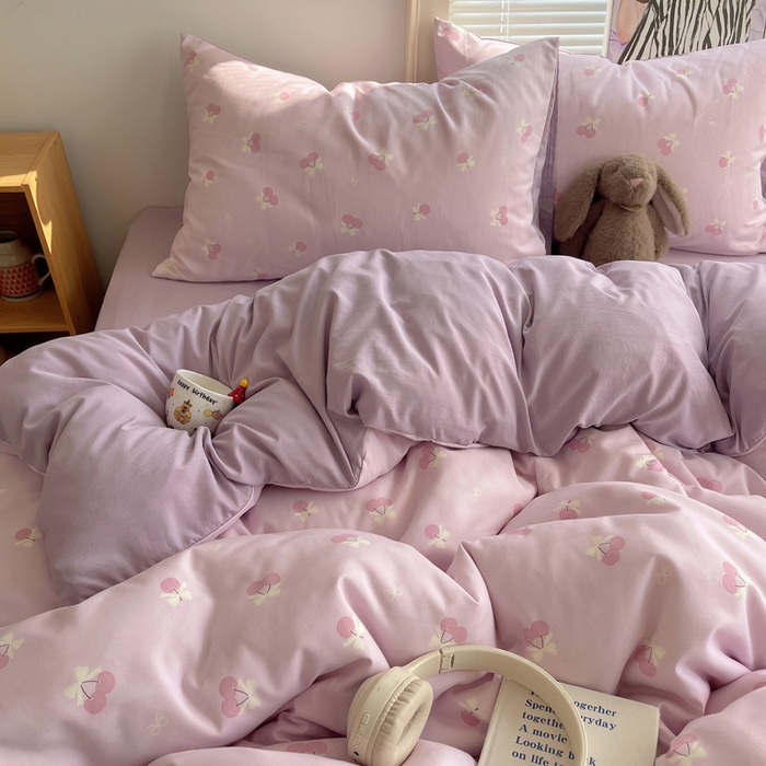 91家纺网 家纺一手货源 找家纺 星禾优选 2025新款A类仿棉四件套古法水洗棉小清新印花四件套单被套系列(提供买家秀) 粉欲樱桃