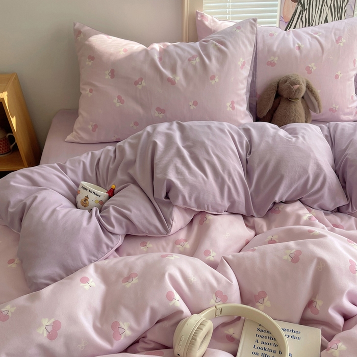 91家纺网 家纺一手货源 找家纺 星禾优选 2025新款A类仿棉四件套古法水洗棉小清新印花四件套单被套系列(提供买家秀) 粉欲樱桃