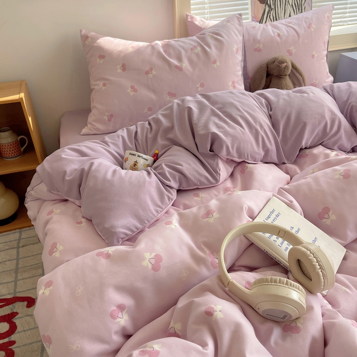 91家纺网 家纺一手货源 找家纺 星禾优选 2025新款A类仿棉四件套古法水洗棉小清新印花四件套单被套系列(提供买家秀) 粉欲樱桃