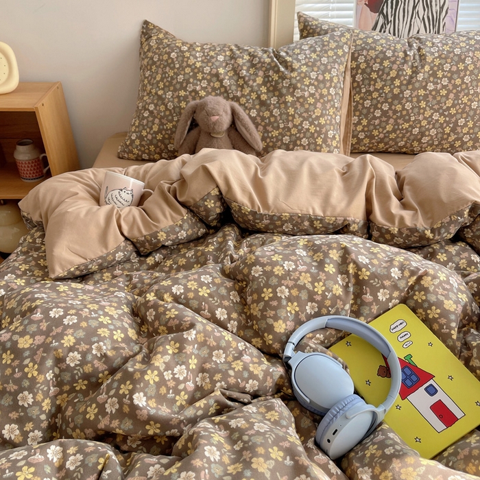 91家纺网 家纺一手货源 找家纺 星禾优选 2025新款A类仿棉四件套古法水洗棉小清新印花四件套单被套系列(提供买家秀) 复古小花