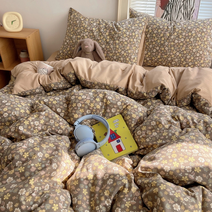 91家纺网 家纺一手货源 找家纺 星禾优选 2025新款A类仿棉四件套古法水洗棉小清新印花四件套单被套系列(提供买家秀) 复古小花