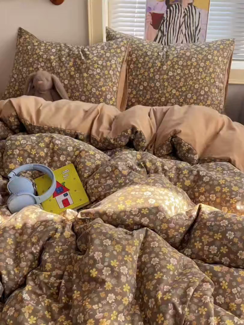 91家纺网 家纺一手货源 找家纺 星禾优选 2025新款A类仿棉四件套古法水洗棉小清新印花四件套单被套系列(提供买家秀) 复古小花