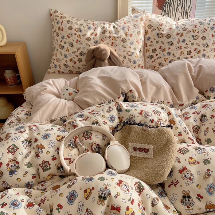 91家纺网 家纺一手货源 找家纺 星禾优选 2025新款A类仿棉四件套古法水洗棉小清新印花四件套单被套系列(提供买家秀) 栗子可可