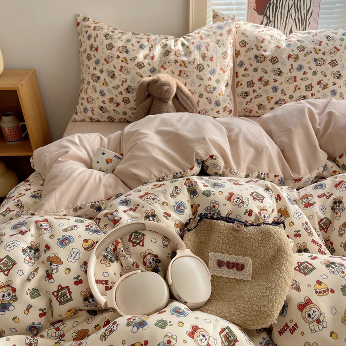 91家纺网 家纺一手货源 找家纺 星禾优选 2025新款A类仿棉四件套古法水洗棉小清新印花四件套单被套系列(提供买家秀) 栗子可可