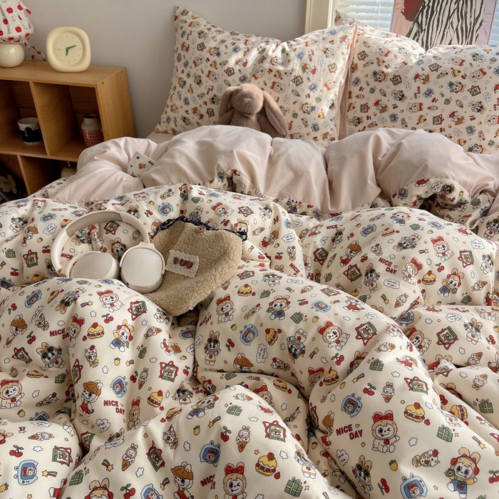 91家纺网 家纺一手货源 找家纺 星禾优选 2025新款A类仿棉四件套古法水洗棉小清新印花四件套单被套系列(提供买家秀) 栗子可可