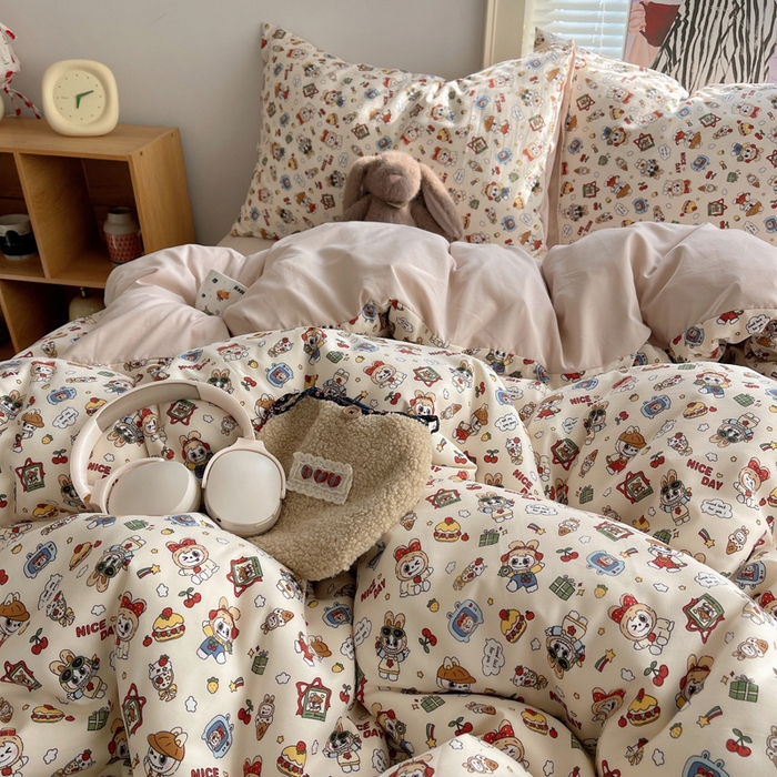 91家纺网 家纺一手货源 找家纺 星禾优选 2025新款A类仿棉四件套古法水洗棉小清新印花四件套单被套系列(提供买家秀) 栗子可可