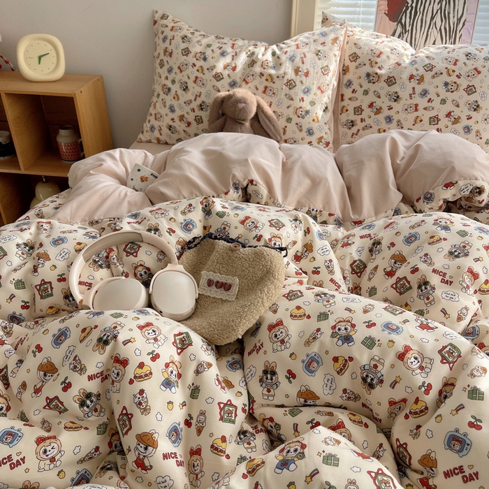 91家纺网 家纺一手货源 找家纺 星禾优选 2025新款A类仿棉四件套古法水洗棉小清新印花四件套单被套系列(提供买家秀) 栗子可可