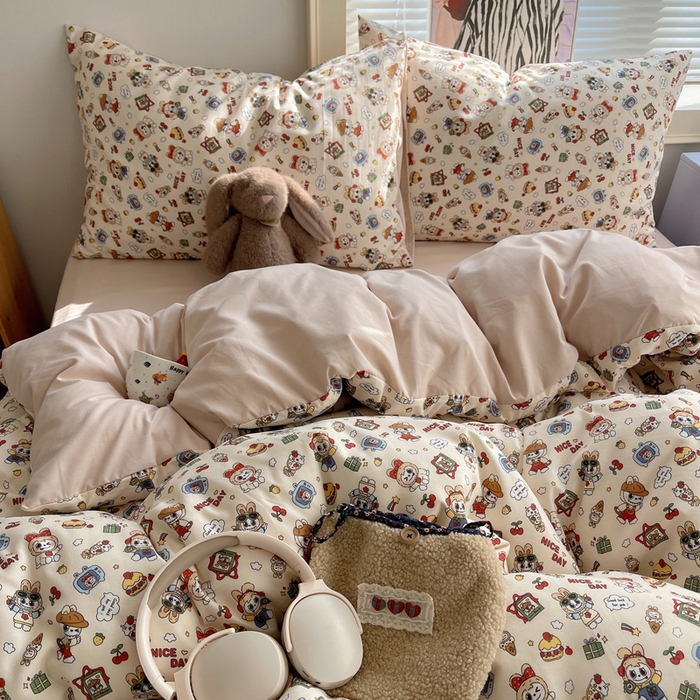 91家纺网 家纺一手货源 找家纺 星禾优选 2025新款A类仿棉四件套古法水洗棉小清新印花四件套单被套系列(提供买家秀) 栗子可可