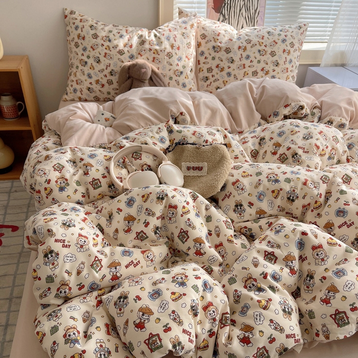 91家纺网 家纺一手货源 找家纺 星禾优选 2025新款A类仿棉四件套古法水洗棉小清新印花四件套单被套系列(提供买家秀) 栗子可可