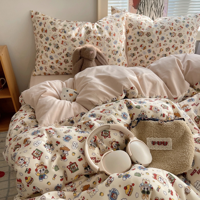 91家纺网 家纺一手货源 找家纺 星禾优选 2025新款A类仿棉四件套古法水洗棉小清新印花四件套单被套系列(提供买家秀) 栗子可可