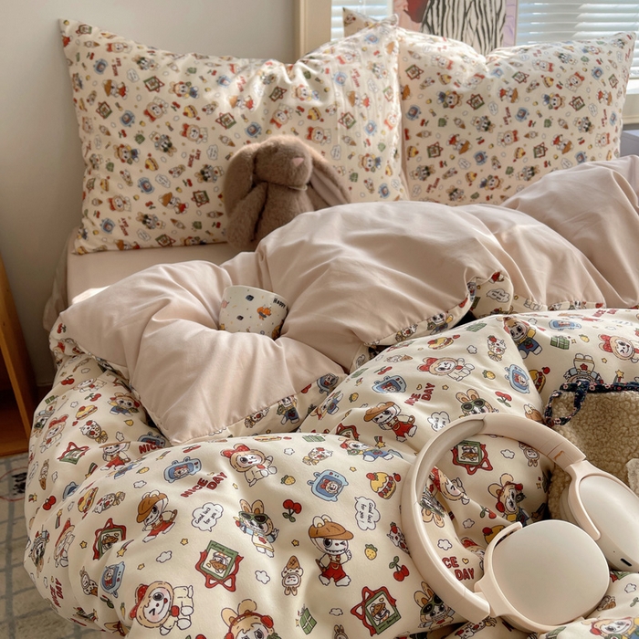 91家纺网 家纺一手货源 找家纺 星禾优选 2025新款A类仿棉四件套古法水洗棉小清新印花四件套单被套系列(提供买家秀) 栗子可可