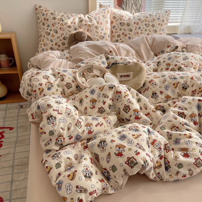 91家纺网 家纺一手货源 找家纺 星禾优选 2025新款A类仿棉四件套古法水洗棉小清新印花四件套单被套系列(提供买家秀) 栗子可可