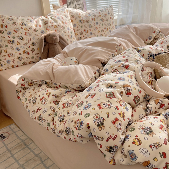 91家纺网 家纺一手货源 找家纺 星禾优选 2025新款A类仿棉四件套古法水洗棉小清新印花四件套单被套系列(提供买家秀) 栗子可可