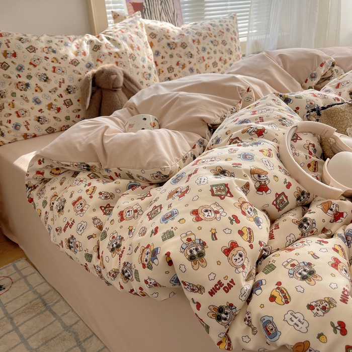 91家纺网 家纺一手货源 找家纺 星禾优选 2025新款A类仿棉四件套古法水洗棉小清新印花四件套单被套系列(提供买家秀) 栗子可可