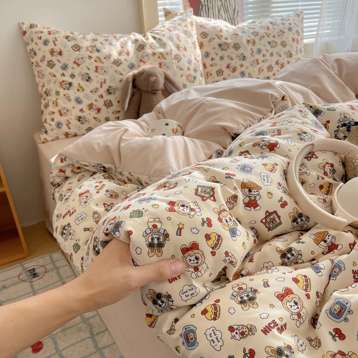 91家纺网 家纺一手货源 找家纺 星禾优选 2025新款A类仿棉四件套古法水洗棉小清新印花四件套单被套系列(提供买家秀) 栗子可可