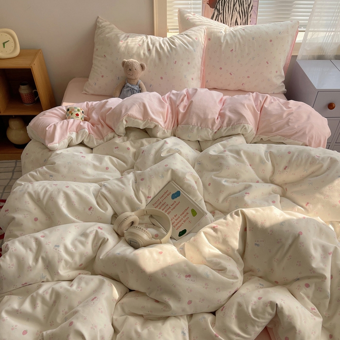 91家纺网 家纺一手货源 找家纺 星禾优选 2025新款A类仿棉四件套古法水洗棉小清新印花四件套单被套系列(提供买家秀) 奶皮猫-米