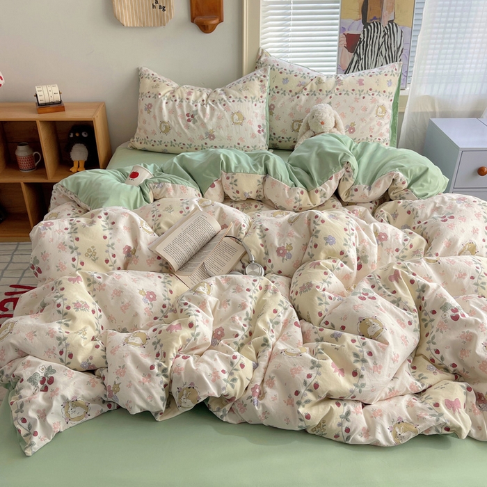 星禾优选 2025新款A类仿棉四件套古法水洗棉小清新印花四件套单被套系列(提供买家秀) 奶味圆饼