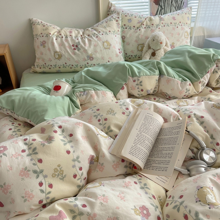 91家纺网 家纺一手货源 找家纺 星禾优选 2025新款A类仿棉四件套古法水洗棉小清新印花四件套单被套系列(提供买家秀) 奶味圆饼