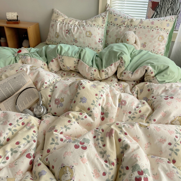 91家纺网 家纺一手货源 找家纺 星禾优选 2025新款A类仿棉四件套古法水洗棉小清新印花四件套单被套系列(提供买家秀) 奶味圆饼