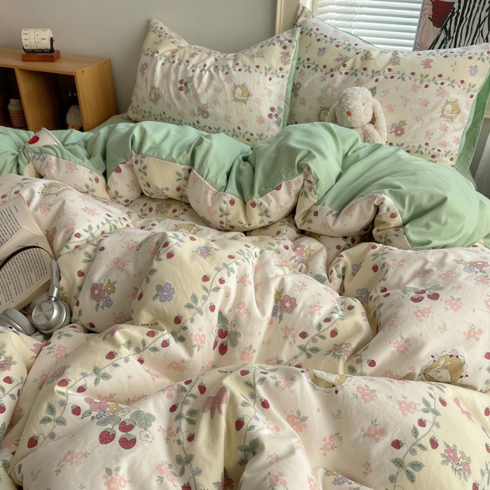 91家纺网 家纺一手货源 找家纺 星禾优选 2025新款A类仿棉四件套古法水洗棉小清新印花四件套单被套系列(提供买家秀) 奶味圆饼