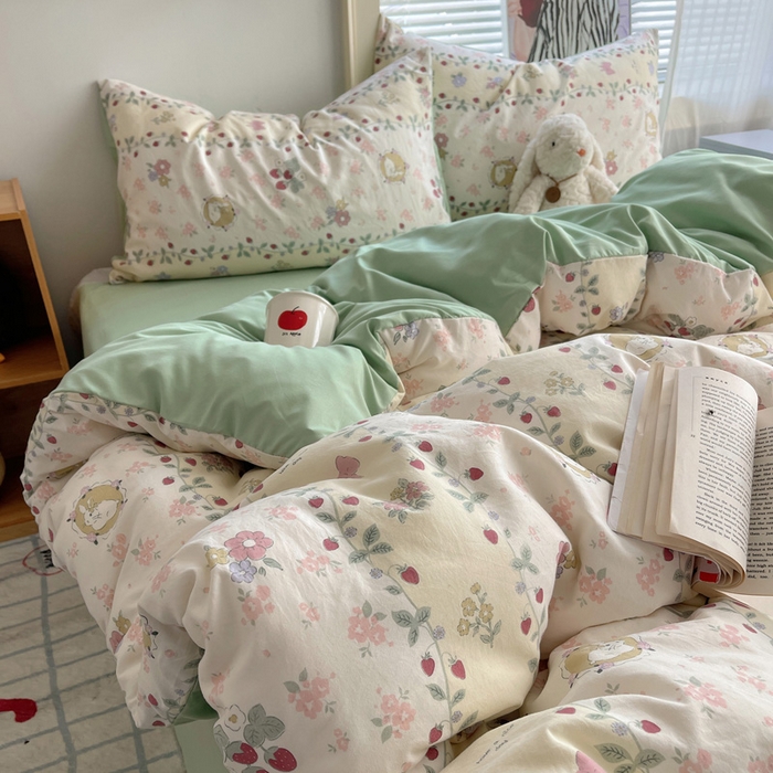 91家纺网 家纺一手货源 找家纺 星禾优选 2025新款A类仿棉四件套古法水洗棉小清新印花四件套单被套系列(提供买家秀) 奶味圆饼