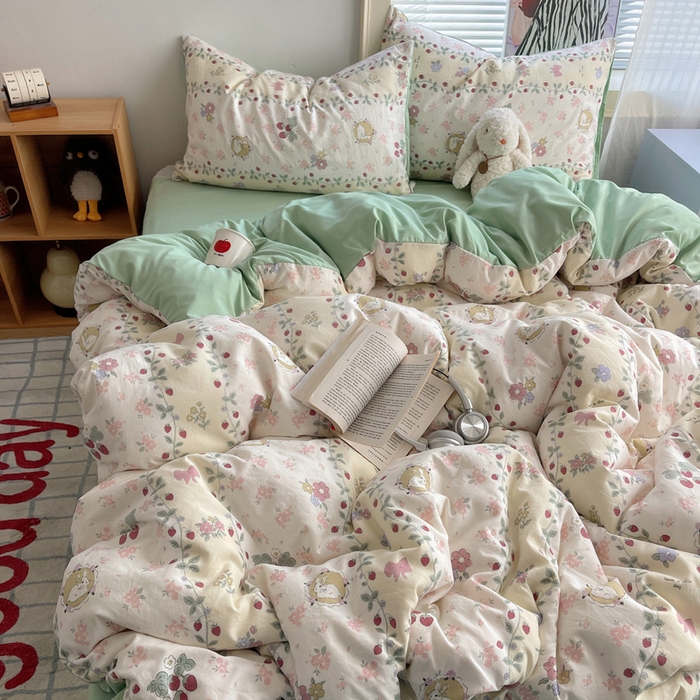 91家纺网 家纺一手货源 找家纺 星禾优选 2025新款A类仿棉四件套古法水洗棉小清新印花四件套单被套系列(提供买家秀) 奶味圆饼