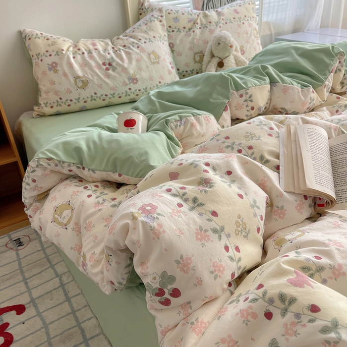 91家纺网 家纺一手货源 找家纺 星禾优选 2025新款A类仿棉四件套古法水洗棉小清新印花四件套单被套系列(提供买家秀) 奶味圆饼