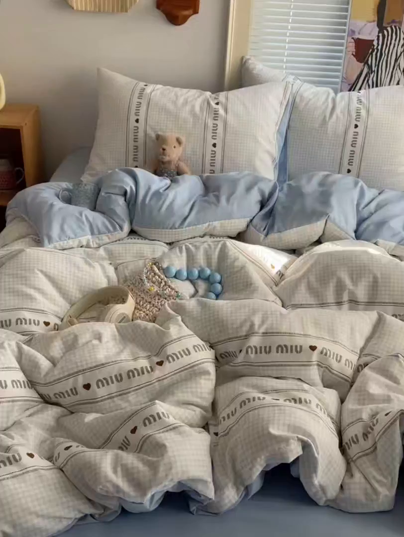 91家纺网 家纺一手货源 找家纺 星禾优选 2025新款A类仿棉四件套古法水洗棉小清新印花四件套单被套系列(提供买家秀) 浅眠