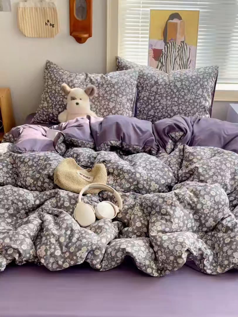 91家纺网 家纺一手货源 找家纺 星禾优选 2025新款A类仿棉四件套古法水洗棉小清新印花四件套单被套系列(提供买家秀) 失眠症