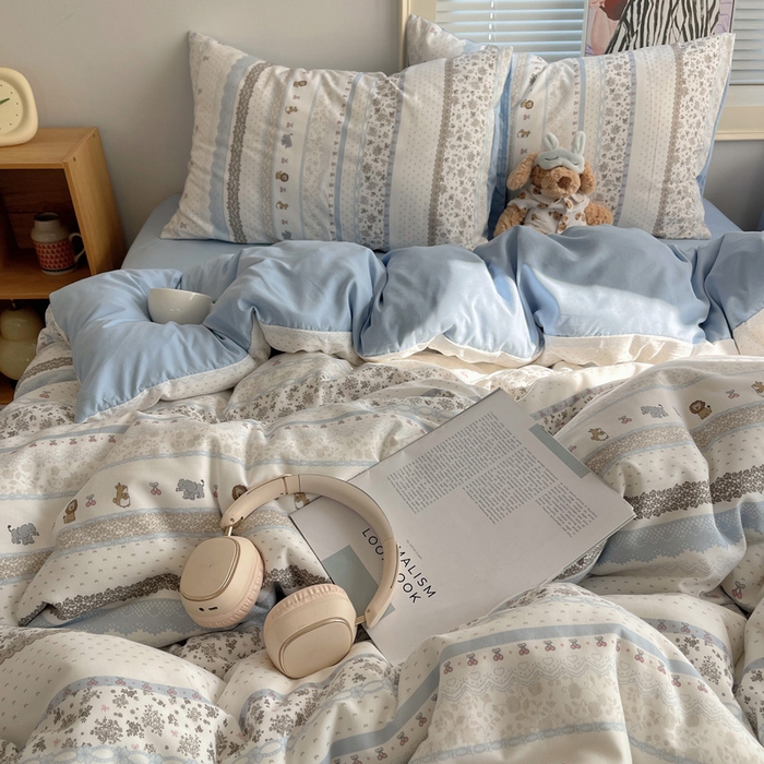 91家纺网 家纺一手货源 找家纺 星禾优选 2025新款A类仿棉四件套古法水洗棉小清新印花四件套单被套系列(提供买家秀) 狮大象