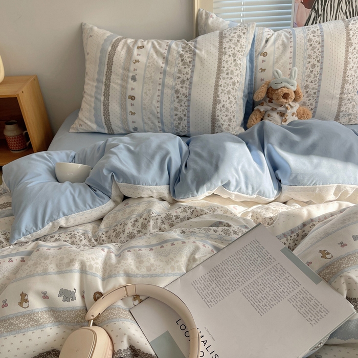 91家纺网 家纺一手货源 找家纺 星禾优选 2025新款A类仿棉四件套古法水洗棉小清新印花四件套单被套系列(提供买家秀) 狮大象